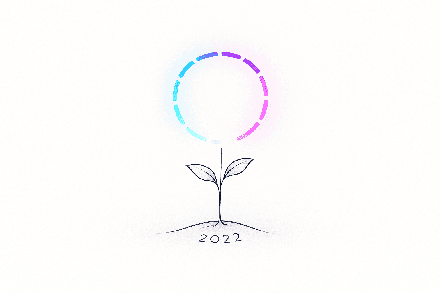 A seedling whose bloom is the agent-thinking gradient ring, marked “2022” — planted before the gold rush.